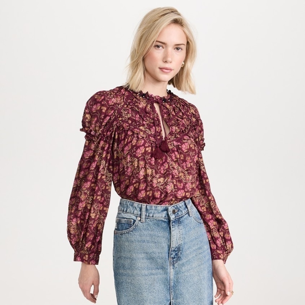 Sea Giulia Print Button Down Top Size XS NWOT